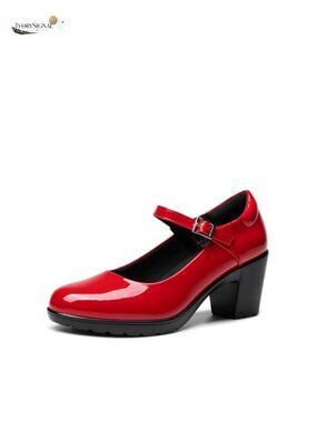 Mary Jane Block Heel Pumps Faux Leather Arch Support Dress Shoes